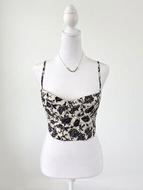 Soly Hux Cream Black Floral Bustier Corset-Style Crop Top